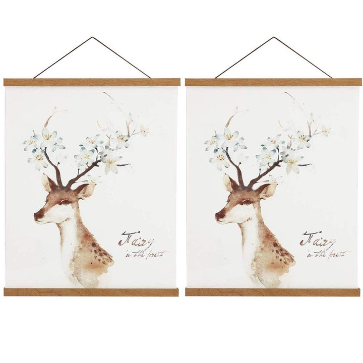 2 Pack Magnetic Poster Hanger Frame, 18x24 18x12 18x28 Light Wood Wooden Magnet Canvas Artwork Print Dowel Poster Hangers Frames Hanging Kit (Teak Wood, 18, 2 Packs)