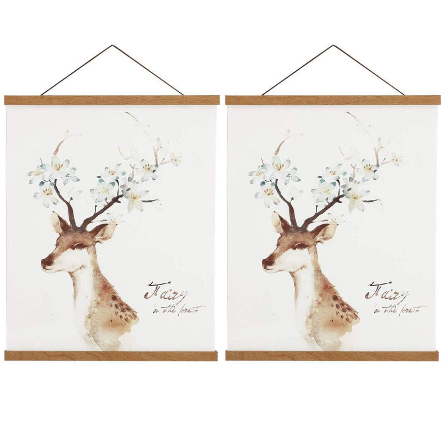 2 Pack Magnetic Poster Hanger Frame, 18x24 18x12 18x28 Light Wood Wooden Magnet Canvas Artwork Print Dowel Poster Hangers Frames Hanging Kit (Teak Wood, 18, 2 Packs)