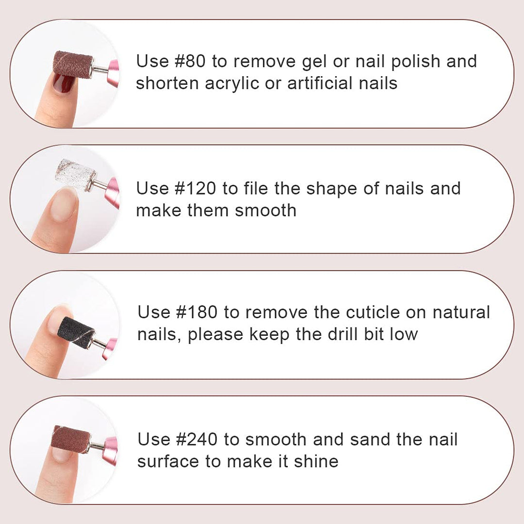 162 Pieces Sanding Bands for Nail Drill Portable Nail Strap Set 3 Color Coarse Fine Grit Efile Sand Set 80#120#180#240#,2 Pieces 3/32 Inch Nail Drill Bits for Manicures and Pedicures