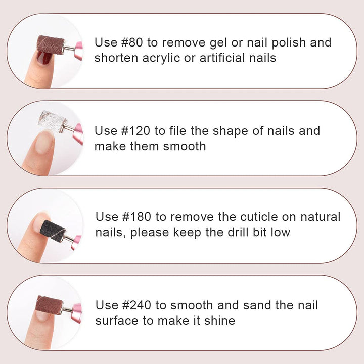 162 Pieces Sanding Bands for Nail Drill Portable Nail Strap Set 3 Color Coarse Fine Grit Efile Sand Set 80#120#180#240#,2 Pieces 3/32 Inch Nail Drill Bits for Manicures and Pedicures