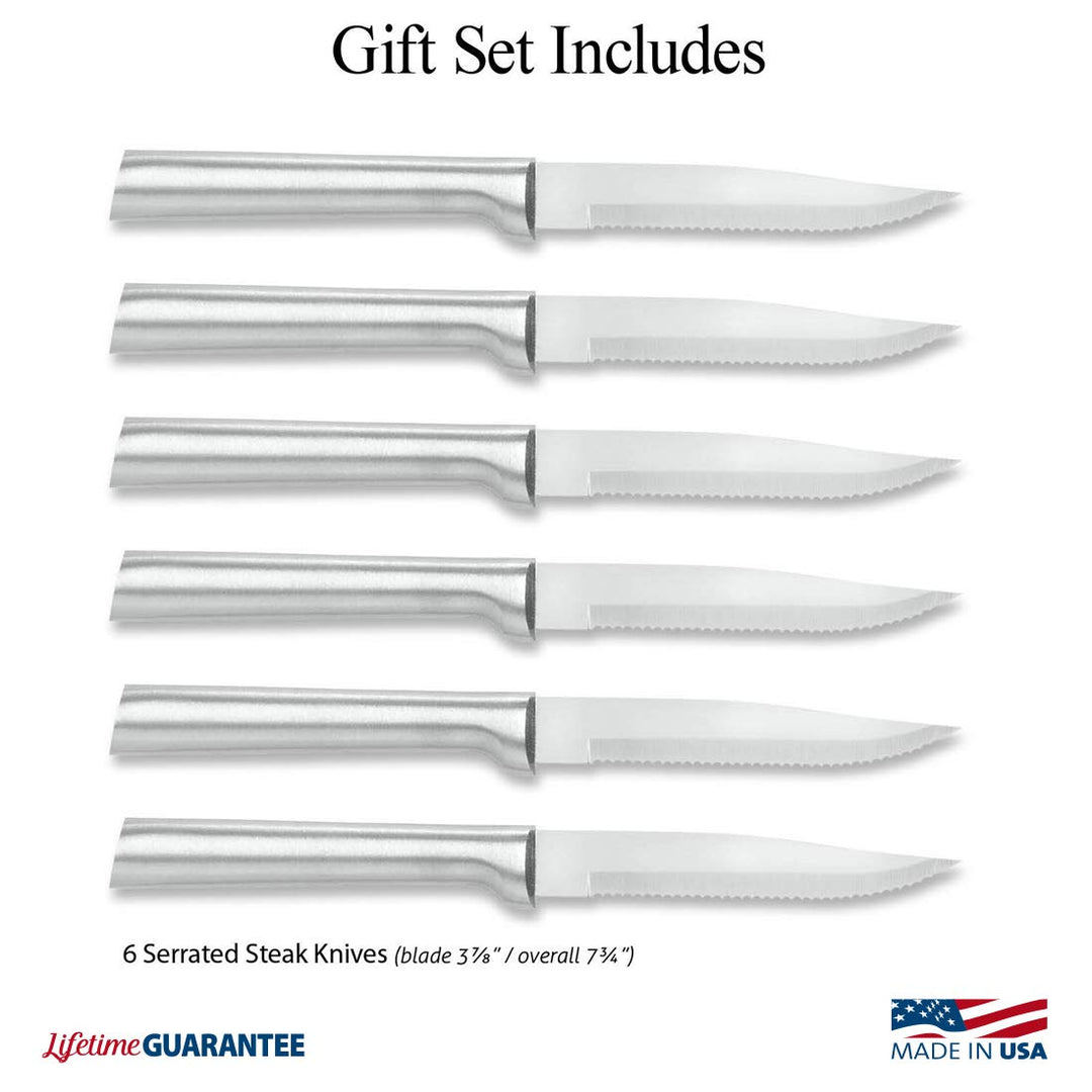 Rada Cutlery Serrated Steak Knife Set - Stainless Steel Knives with Aluminum Handles, Set of 6