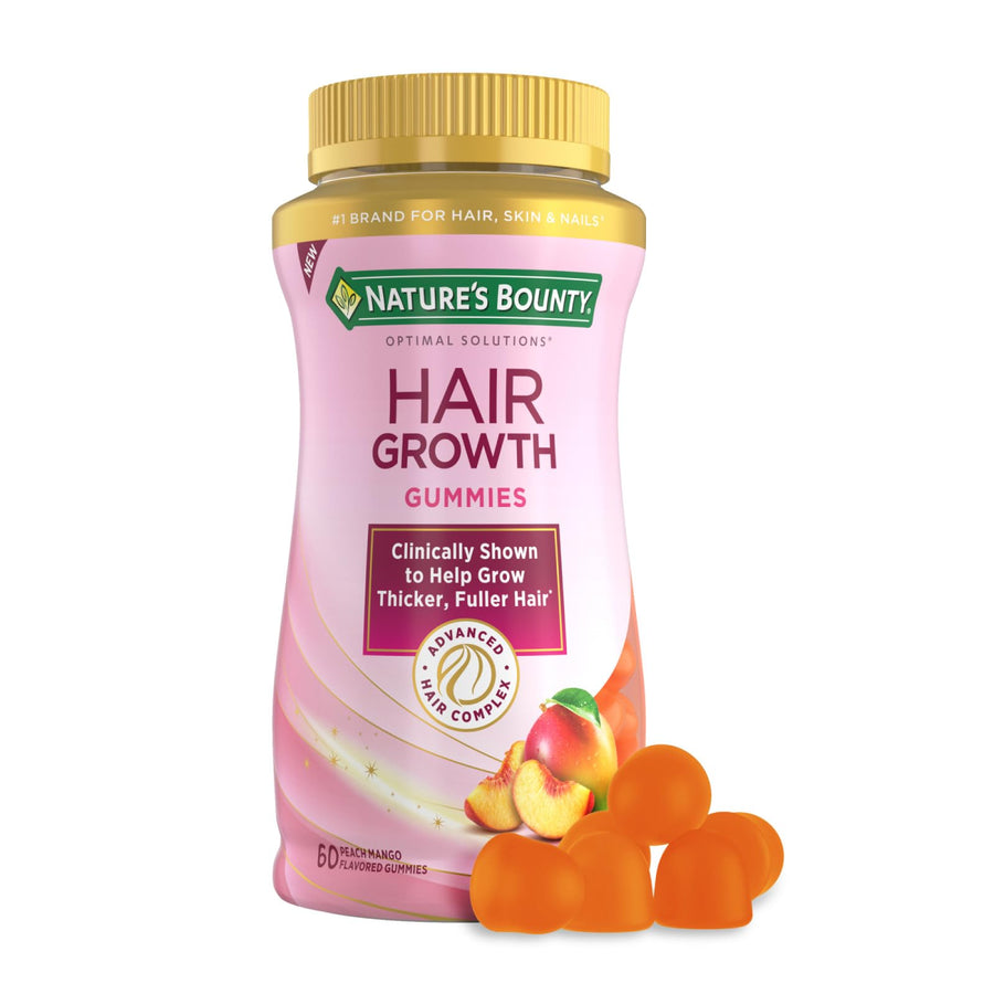 Hair Growth Gummies for Supporting Thicker, Fuller Hair with Biotin, Silicon & Arginine, Peach Mango Flavor – Gluten Free, Contains No Lactose, Sodium or Fish, 60 Count/30 Servings