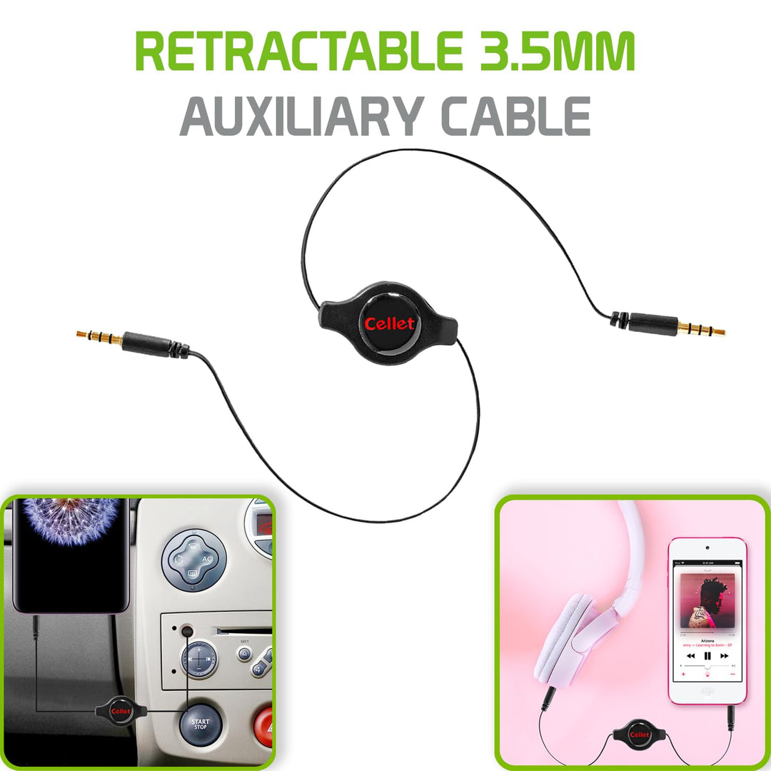 Cellet Retractable Audio Cable, 3.5 mm Male to Male Ste