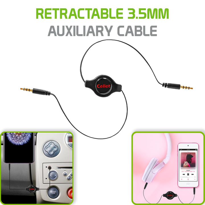 Cellet Retractable Audio Cable, 3.5 mm Male to Male Ste