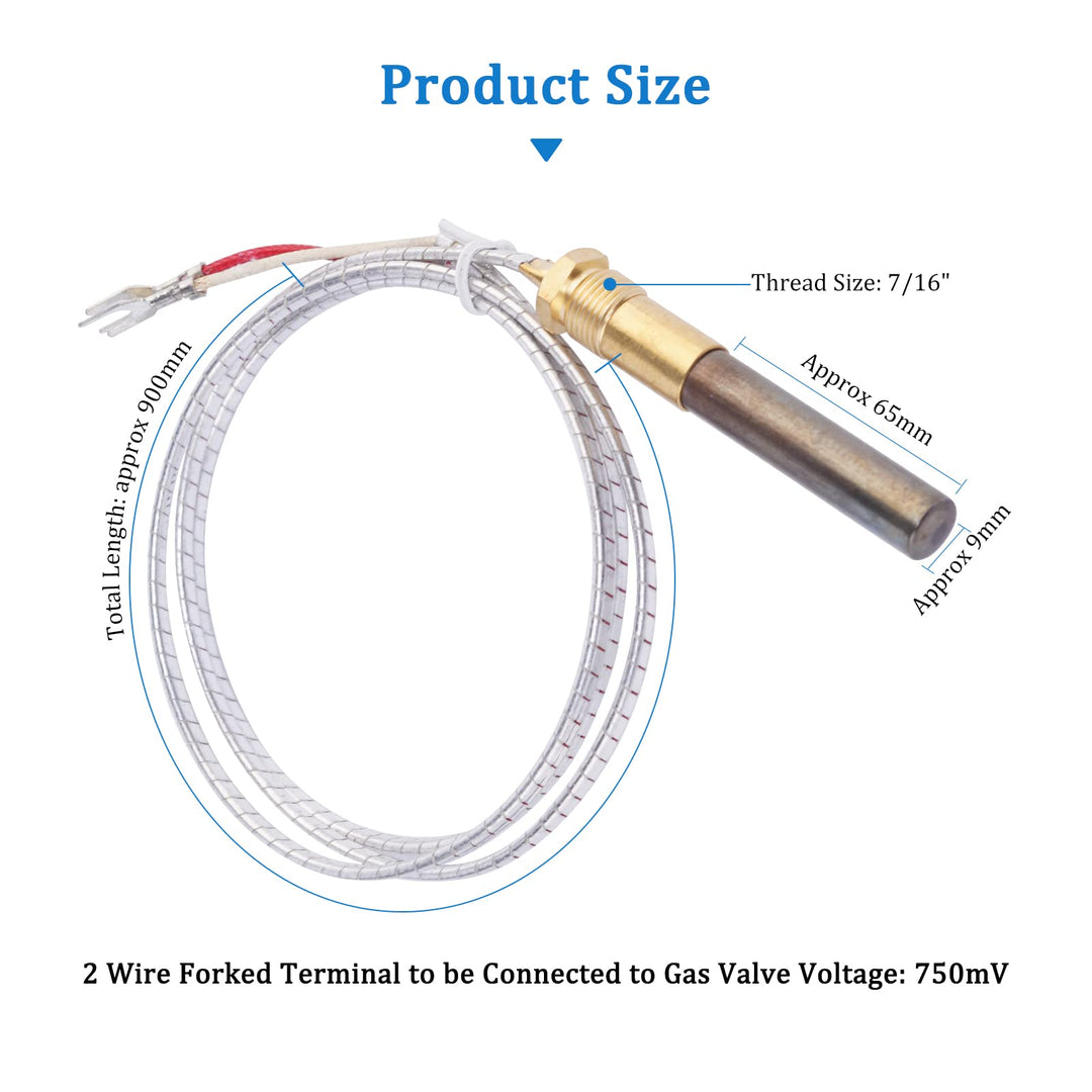 Gas Fryer Thermopile Thermocouple 2-Wire Replacement for Imperial Elite Frymaster Dean Pitco and Italian FAGE Gas Pizza Oven