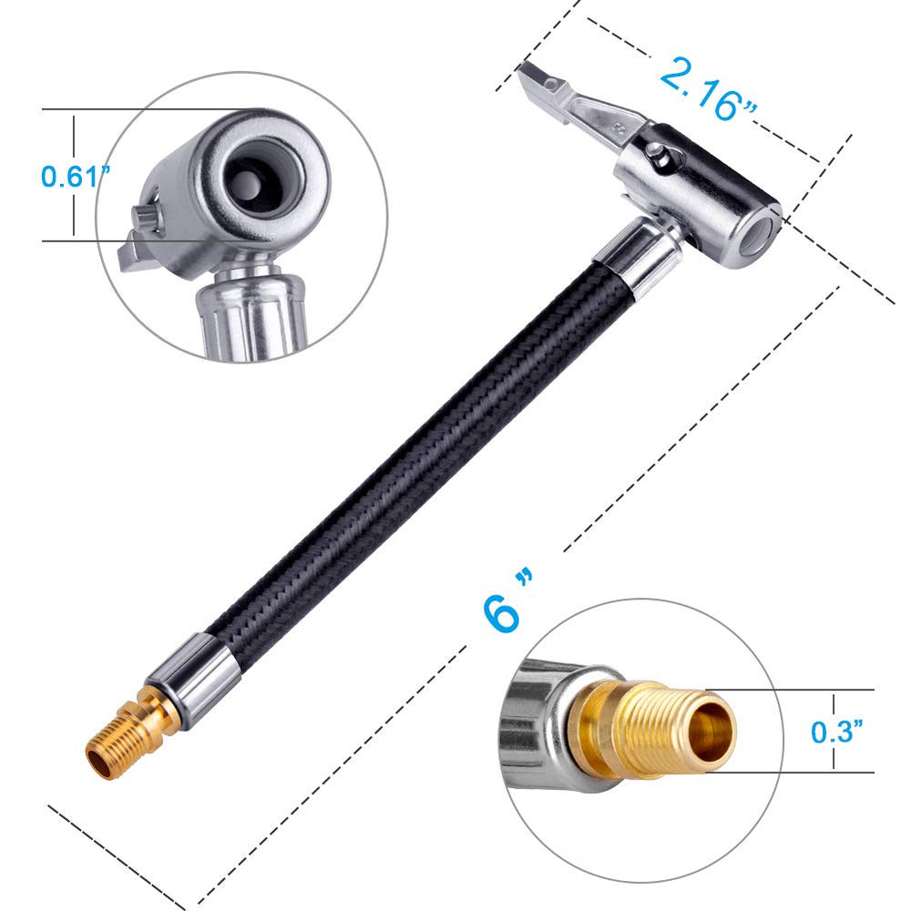 Tire Inflator Hose Adapter for Twist On Convert to Lock On Connection, with All Metal Lock On Air Chuck and Air Hose and Tire Schrader Valve Fine Thread