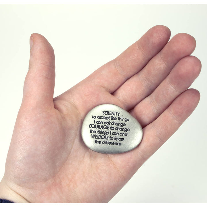 Serenity Prayer Soothing Stone - Engraved Rock with Inspirational Words, Mindfulness and Meditation Stones for Stress, Worry, and Anxiety, 1-1/2-Inch, Silver