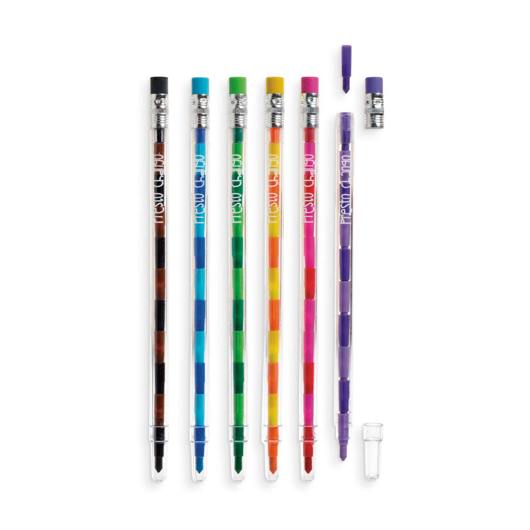 Presto Chango Pencil Crayon - 6 Piece Set - 12 Interchangeable Color Lead Crayons - Erasable