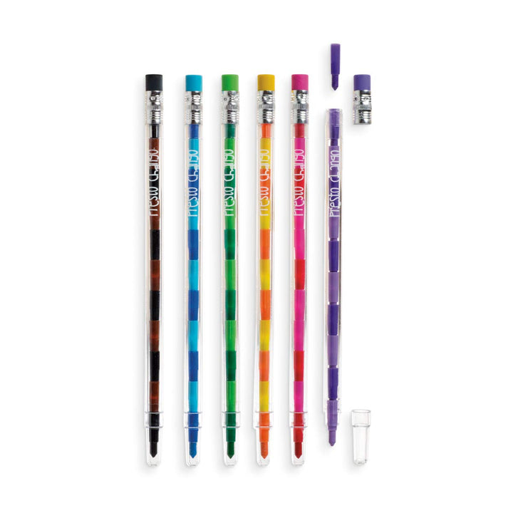 Presto Chango Pencil Crayon - 6 Piece Set - 12 Interchangeable Color Lead Crayons - Erasable