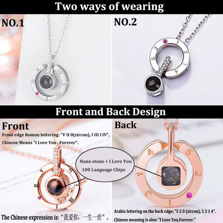 I Love You Necklace for friend Her Mom in 100 Languages Silver with Box Projection Memory Pendant Necklace in Different Ways to Say I Love U Birthday Gift for Women