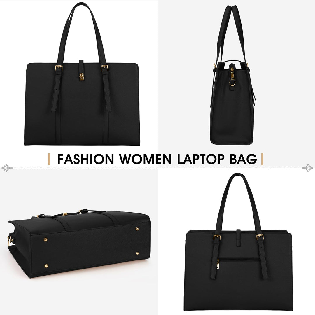 Laptop Bag for Women 15.6 Inch Leather Laptop Tote Bag Waterproof Womens Work Shoulder Bag Professional Computer Briefcase Business Office Bag Large Capacity Fashion Handbag