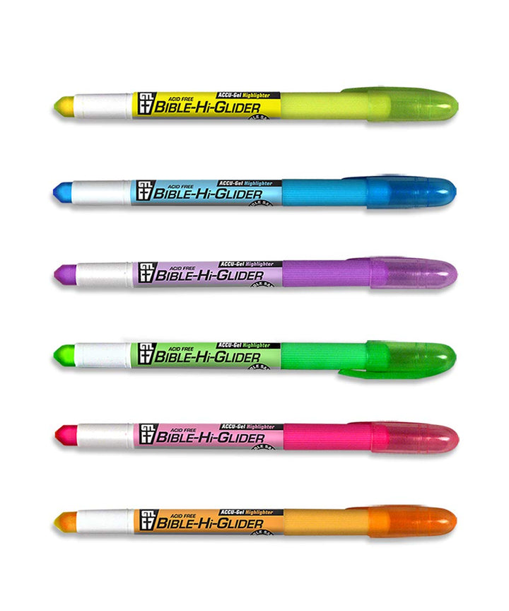 G.T. Luscombe Company, Inc. Accu-Gel Bible-Hi-Glider Bible Study Set | No Bleed Solid Gel Highlighter | No Smearing or Fading | Long Lasting Bright Translucent Colors (Set of 6)