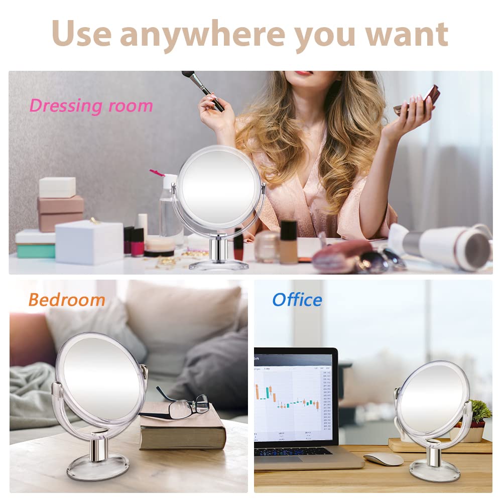 Double Sided Magnifying Makeup Mirror, 1X &amp; 10X Magnification with 360 Degree Rotation- Clear &amp; Transparent