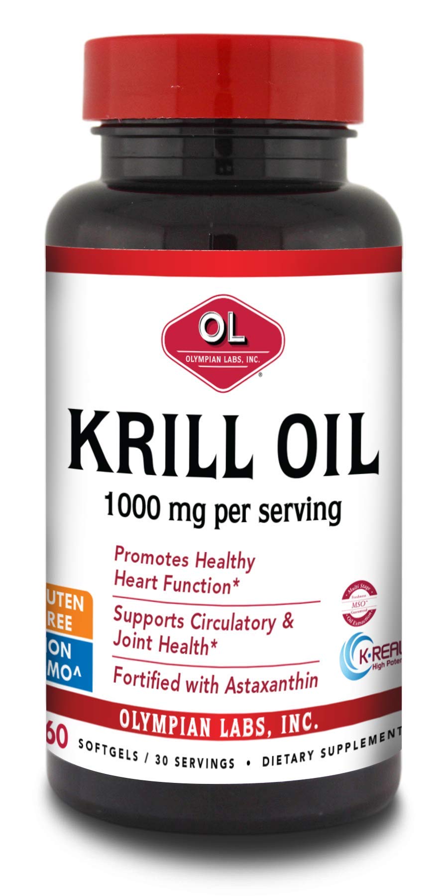 Antarctic Krill Oil, 1000mg Caps with Astaxanthin, Omega-3, EPA, DHA, Immune, Joint &amp; Brain Support, 60 Softgels