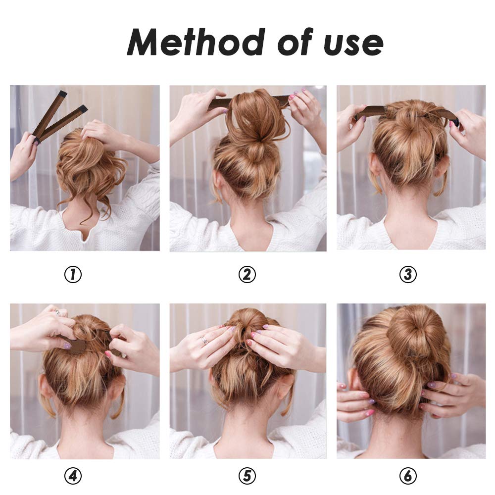 3 Pack Magic Bun Maker, Mini Buns Maker Donut Thin Hair Ballet Bun Maker Easy Tool Kids Hair Shaper with 4 Pack Foam Sponge Bun Maker(2 Small,2 Large) Hair Accessories-Brown