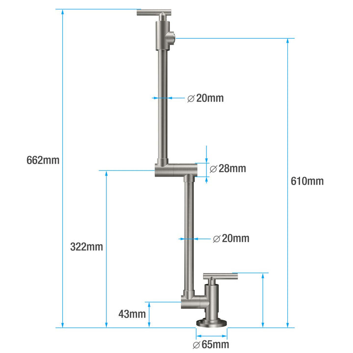 Pot Filler Faucet, Wall Mount Solid Brass Brushed Nickel Double Joint Swing Arm Folding Kitchen Faucets with Single Hole, 2 Handles