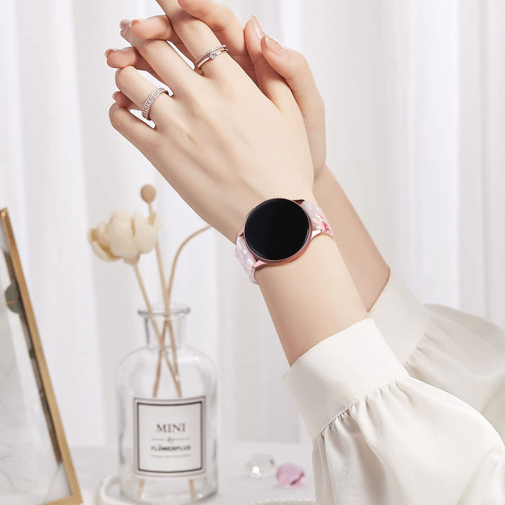 Compatible with Samsung Galaxy Watch 7 6 5 4 Band/Samsung Watch 7 6 5 4 Bands/Galaxy Watch 7 6 5 4 Band 40mm 44mm, 20mm Silicone Bands for Galaxy Watch 5/Active 2 Bands Women Men Pink Flower