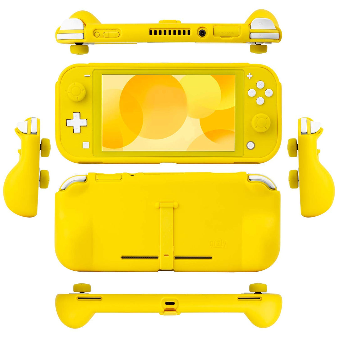 Grip Case for Nintendo Switch Lite – Case with Comfort Padded Hand Grips, Kickstand, &amp; Pack of Thumb Grips - Yellow