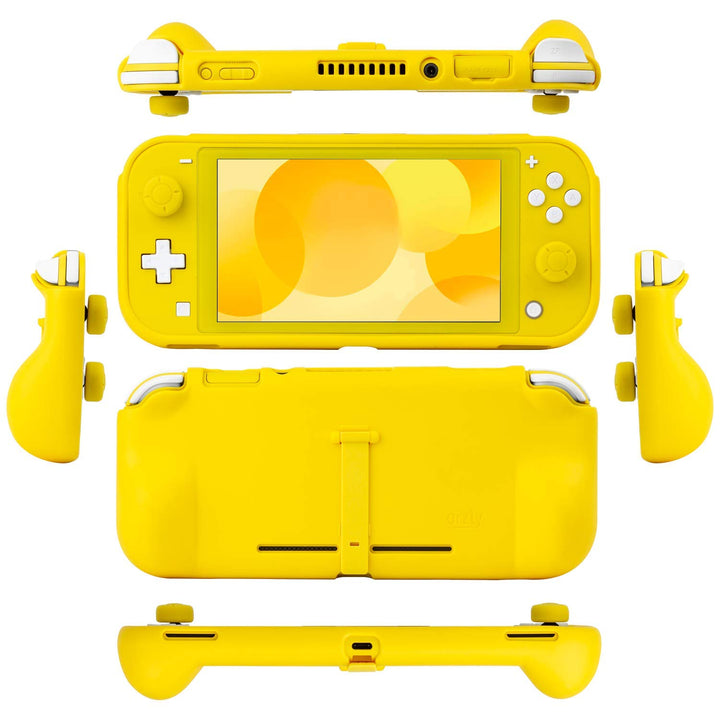 Grip Case for Nintendo Switch Lite – Case with Comfort Padded Hand Grips, Kickstand, &amp; Pack of Thumb Grips - Yellow