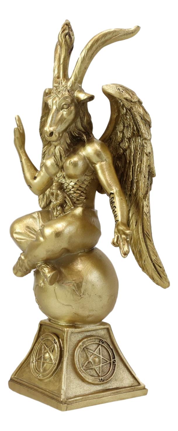 Sabbatic Goat Idol Baphomet Resin Statue Occultic Illuminati The Horned God Goat of Mendes Altar Sculpture Figurine (6.5 Tall Gold Patina)