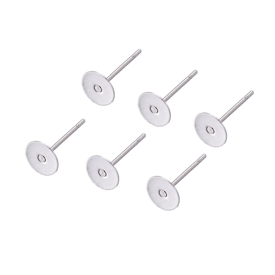 500 Pieces Stainless Steel Flat Round Blank Peg Earrings Posts Flat Pad Ear Stud Components Earring Making Findings (12x6mm, Pin: 0.6mm)