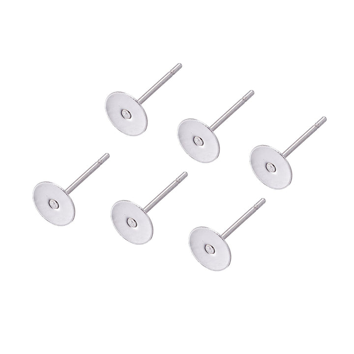 500 Pieces Stainless Steel Flat Round Blank Peg Earrings Posts Flat Pad Ear Stud Components Earring Making Findings (12x6mm, Pin: 0.6mm)