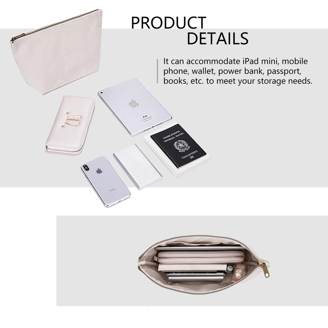 Zipper Closure Insert Purse Organizer Bag In Bag Tote Insert Organizer Tote Shaper (Beige)