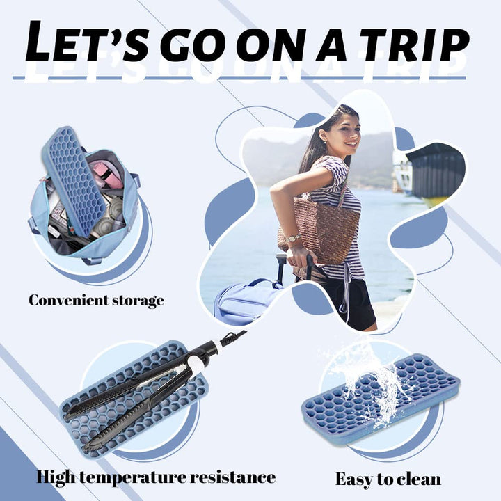 Small Silicone Pad for Curling Iron, Thicker Heat Resistant Silicone Mat for Hair Tools, Portable Hair Styling Tool Rest Holder for Straightener, Hair Dryer, Flat Iron (Pink)