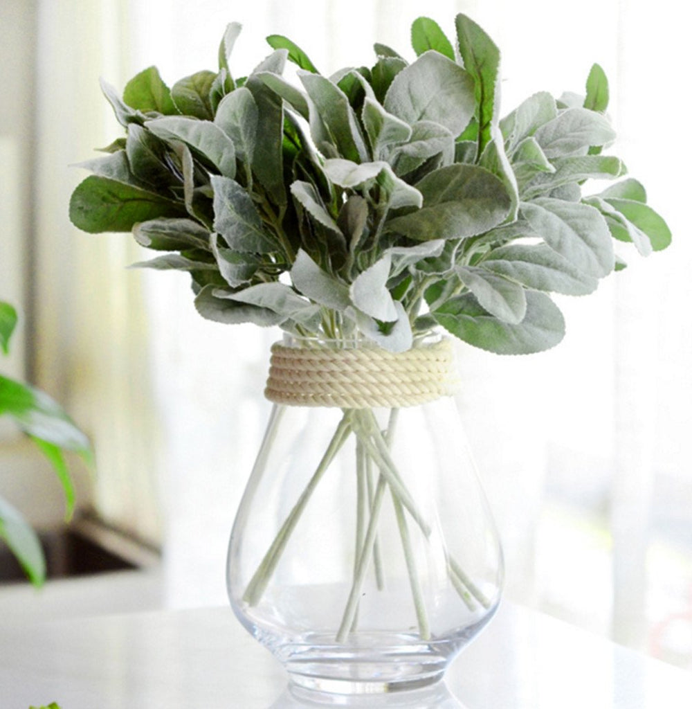 5PCS Artificial Flowers Flocked Rabbit Ear Leaf for Home Decor,Green