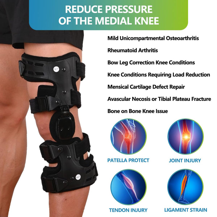 OA Unloader Knee Brace, Osteoarthritis Adjustable ROM Stabilizing Protection and Recovery from Load Reduction Arthritis Cartilage Repair Joint Pain Medial or Lateral Degeneration (Black, Left)