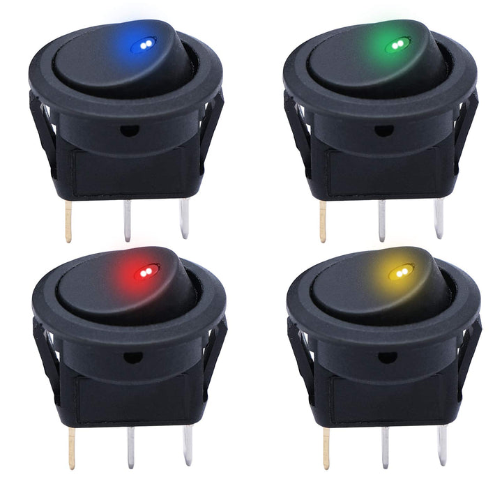 mxuteuk 12pcs 12V LED Light Round Rocker Switch Toggle SPST On-Off Switch 20A 3Blue + 3Green + 3Yellow + 3Red for Car Auto Boat KCD2-102N-2W-4C