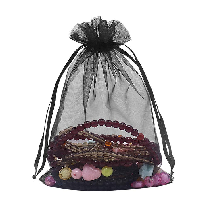 Black Organza Bags 5x7 inch 100pcs, Mesh Candy Bags Jewelry Pouches Drawstring Empty Sachet for Present Wedding Giveaways