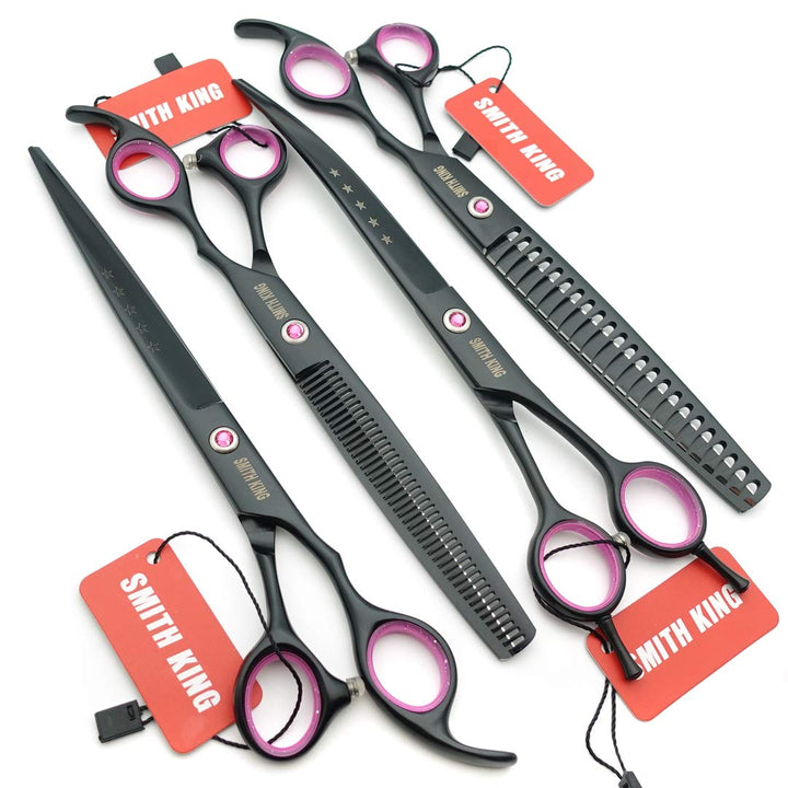 8.0 inches Professional Dog Grooming Scissors Set Straight &amp; thinning &amp; Curved &amp; chunkers 4pcs in 1 Set (with Comb)