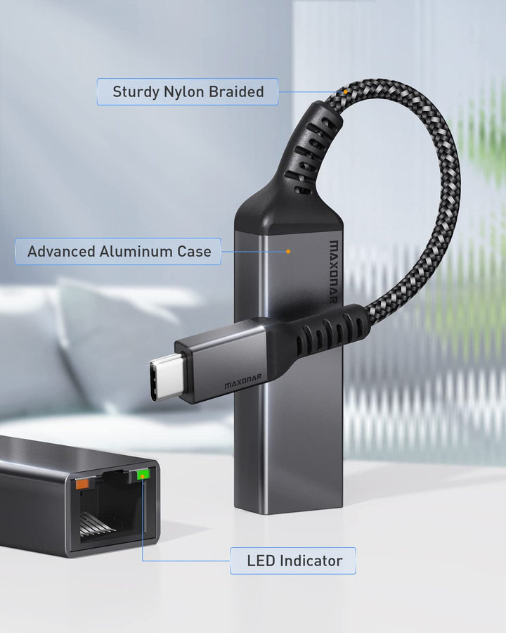 USB C to Ethernet Adapter, USB C to RJ45 Thunderbolt 3/4 Type C to Ethernet LAN Network Adapter Compatible with iPad Air 2022, iPad Pro, iMac, MacBook Air Pro (M1/M2), Dell XPS and More