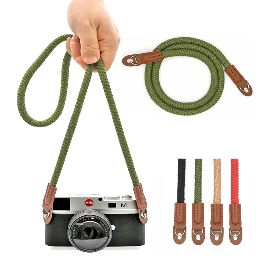 Camera Rope Strap 100cm Soft Cotton Camera Strap Vintage Neck Shoulder Belt Strap for Mirrorless and DSLR Camera. (Army Green)