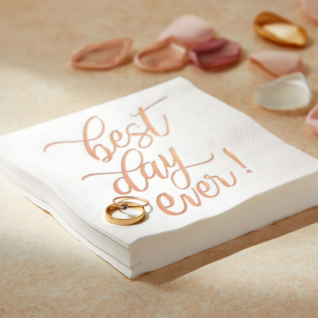 Best Day Ever Cocktail Napkins (50 Pack) 5 x 5 Inches, Rose Gold