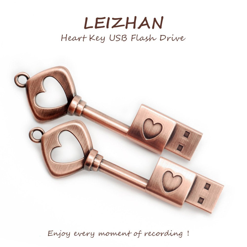 LEIZHAN USB Flash Drive 32GB Metal Key of Love Key Chain USB Flash Drive high Speed USB Pen Drive Memory Stick u Disk pendrive