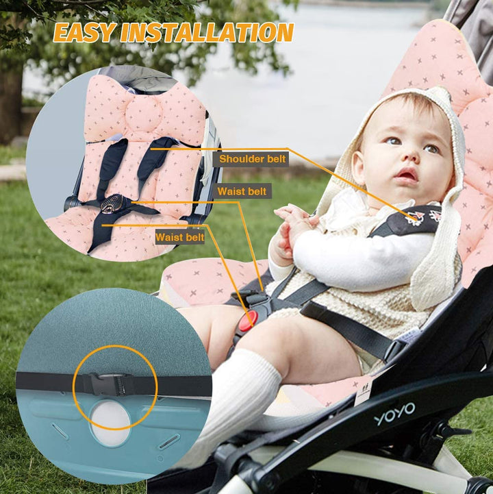 Baby Seat Pad Liner for Stroller–Soft and Breathable,3D Air Mesh Cotton Universal Baby Stroller Cushion (Pink Cross)