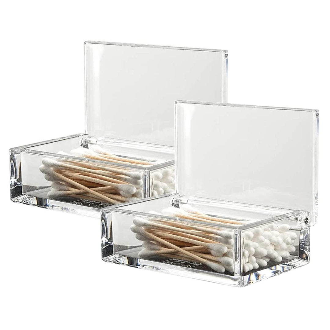 Set of 2 Clear Acrylic Q-Tip Holder Bathroom Cotton Swab Dispenser.
