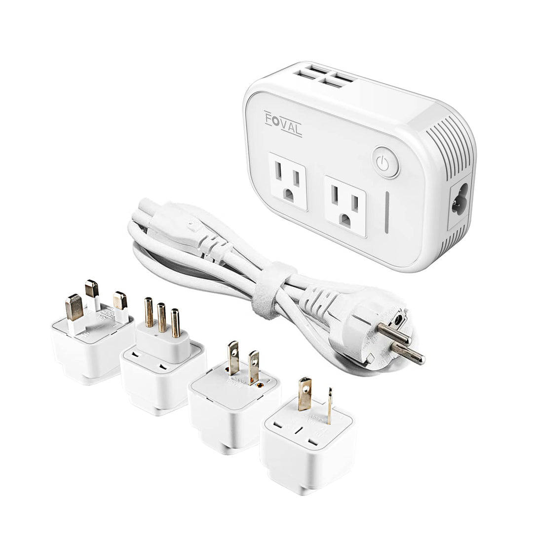 Foval Power Step Down 220V to 110V Voltage Converter with 4-Port USB International Power Travel Adapter in UK European Italy Asia etc