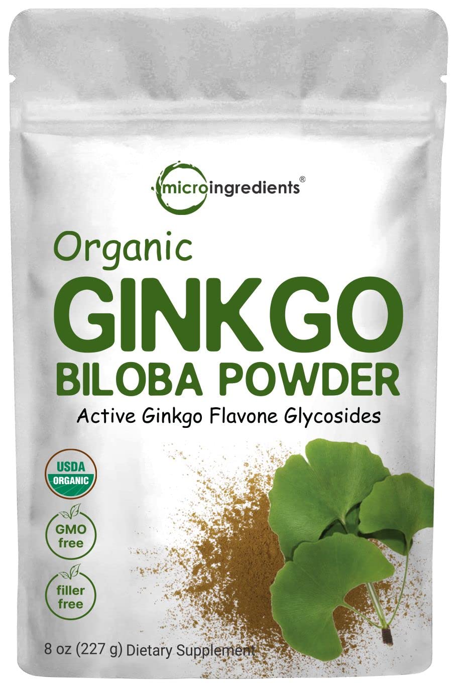 Raw Organic Ginkgo Biloba Powder, 8 Ounce (18 Months Supply), Filler Free, Supports Brain Function and Mental Alertness, No GMOs and Vegan Friendly