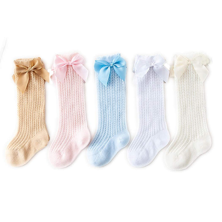 Baby Girls Knee High Mesh Socks Breathable Infants Toddlers Bowknot Dress Socks Size 0-12 Months