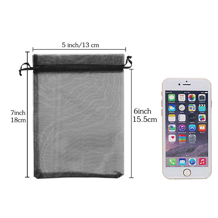 Black Organza Bags 5x7 inch 100pcs, Mesh Candy Bags Jewelry Pouches Drawstring Empty Sachet for Present Wedding Giveaways