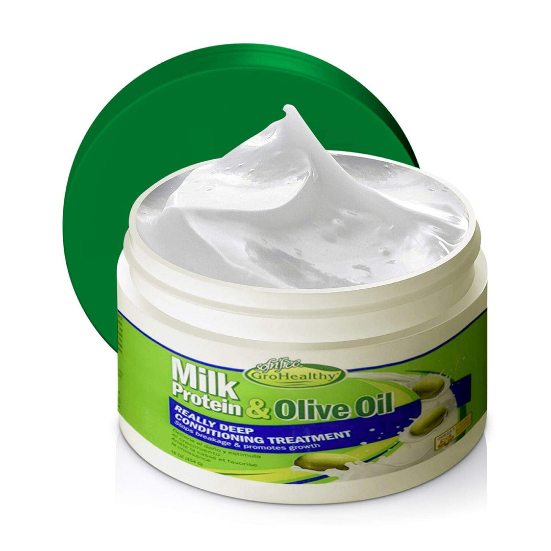 Sofn&#39;free GroHealthy Milk Protein &amp; Olive Oil Really Deep Conditioning Treatment (16oz) (PACKAGE SEALED!!!!!)
