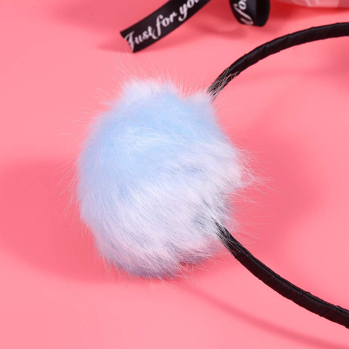 Frcolor Fuzzy Pom Pom Ball Hair Hoop Cat Ear Headband for Kids Girls (Sky Blue, Pink and Red, 3 Pieces)