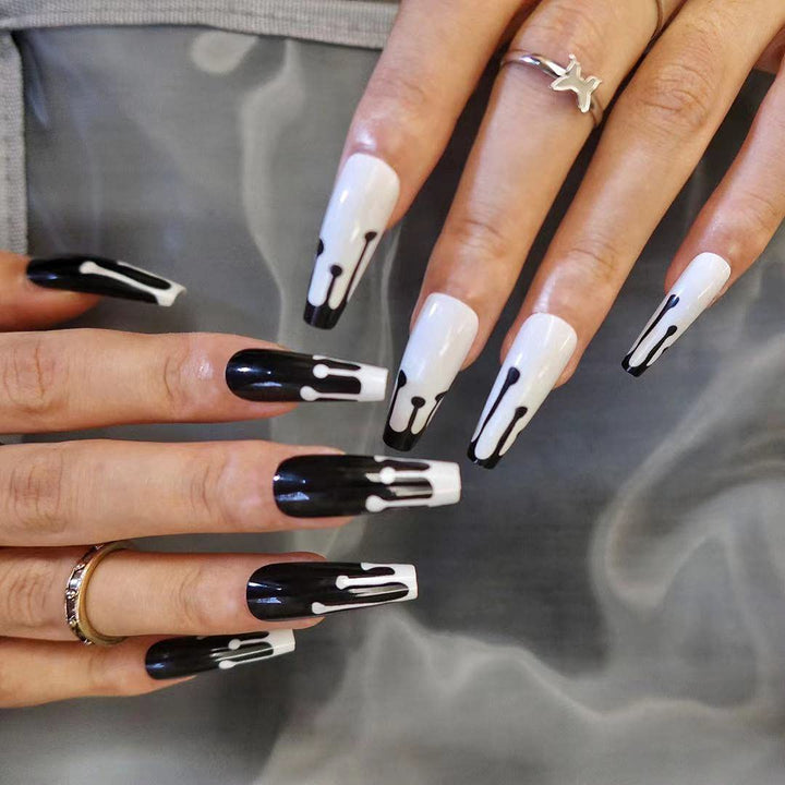 Halloween Press on Nails Long Ballerina Artificial Nails Punk Full Cover Nail Tips Glossy Fake Fingernails for Women and Girls
