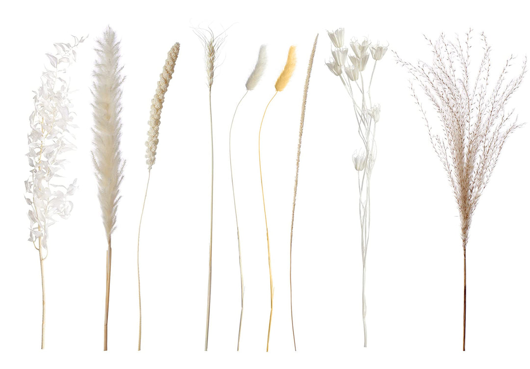 90Pcs Natural Dried Pampas Grass Decor for Boho Home and Wedding,17.3 inch White Pampas Grass with 9 Mixed Dried Grass Plants Bouquet,Natural Reed Grass,Bunny Tails Grass,and Kirin Grass