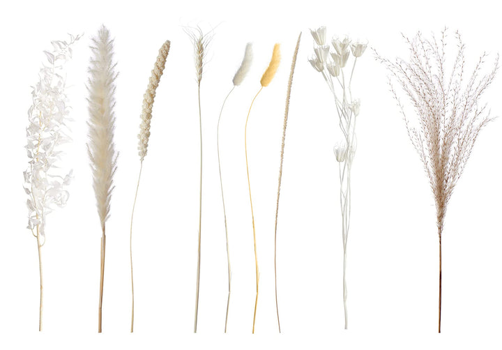 90Pcs Natural Dried Pampas Grass Decor for Boho Home and Wedding,17.3 inch White Pampas Grass with 9 Mixed Dried Grass Plants Bouquet,Natural Reed Grass,Bunny Tails Grass,and Kirin Grass