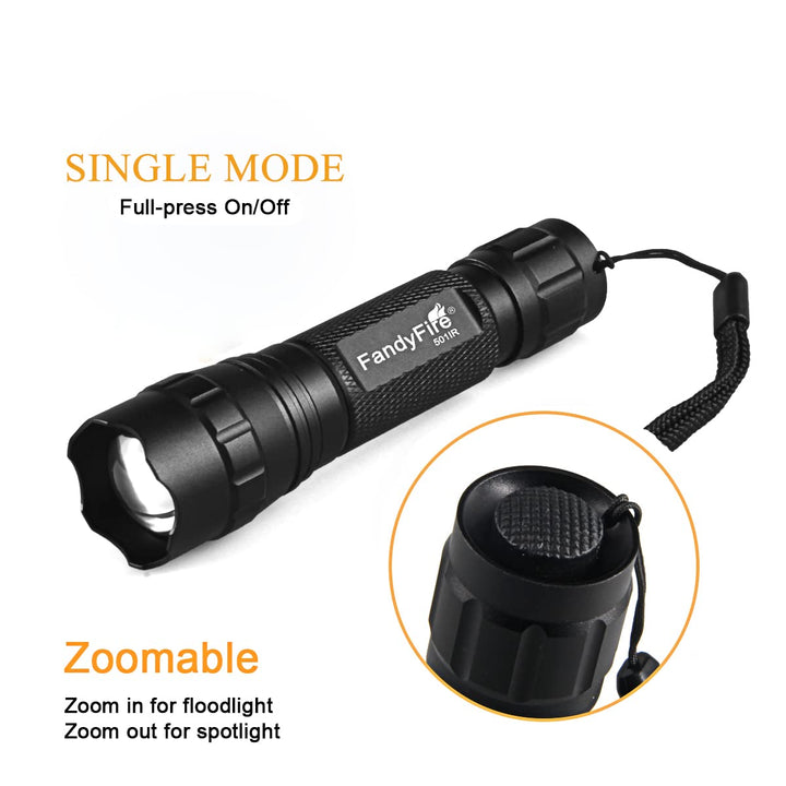 940nm IR Flashlight Illuminator Infrared Light Night Vision Adjustable Focus LED Flashlight Torch for Hunting (Not Included 18650 Battery)