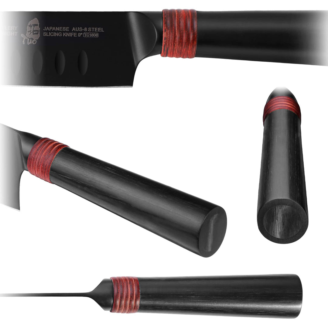 Slicing Knife 9 - Ultra Sharp Granton BBQ Carving Knives - HC Japanese AUS-8 Stainless Steel - Comfortable Pakkawood Handle with Sheath &amp; Luxurious Gift Box - Dark Knight Series